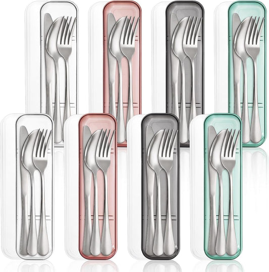 Nicunom 8 Pack Portable Utensils Set with Case, Premium Stainless Steel Travel Silverware Set Reusable Flatware Set Travel cutlerys Fork Spoon Knife for Camping, Lunch, Picnic, School, Workplace