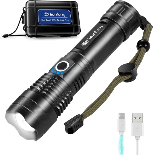 Flashlight, LED Torch Rechargeable Flashlights 2000 Lumen, Pocket Tactical Torch with USB Charging 3500mAh Battery, 5 Modes, Zoomable IPX6 Waterproof Electric Flash Light for Emergency Camping Outdoor