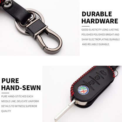 KASER Leather Shell Case Cover with Keyring for Alfa Romeo Mito Giulietta 159 Key 3 Buttons Protection Remote Control Car (Red Edition), red