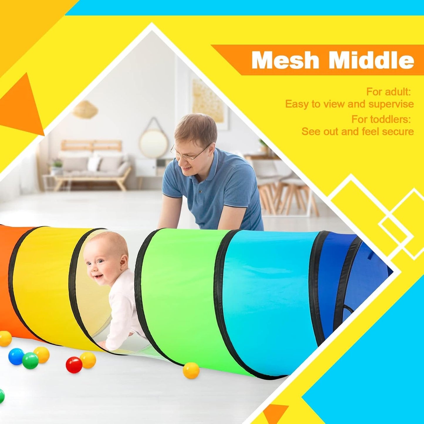 Tunnels for Kids to Crawl Through Pop Up Kids Play Tunnel for Toddlers Infant Children or Pets with Breathable Mesh Collapsible Baby Gift for Boy Girl Toddler Toys Indoor and Outdoor Games (Rainbow)