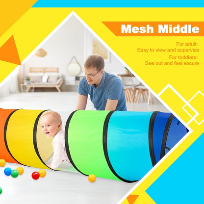 Tunnels for Kids to Crawl Through Pop Up Kids Play Tunnel for Toddlers Infant Children or Pets with Breathable Mesh Collapsible Baby Gift for Boy Girl Toddler Toys Indoor and Outdoor Games (Rainbow)