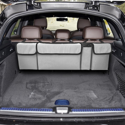 XINLIYA Car Trunk Organizer, Auto Waterproof Sturdy Backseat Hanging Large Storage Collapsible Cargo Bag with Anti-Slip Adjustable Strip&4 Pockets, Car Interior Accessories for Man Woman（White/Gray）