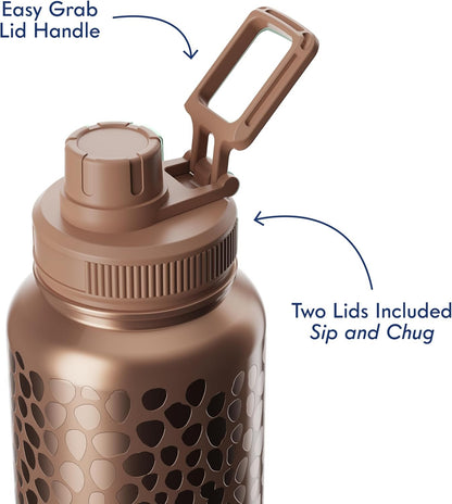 40oz Stainless Steel Sports Bottle with Triple Insulation & Copper Lining – Keeps Drinks Cold for 18 Hours & Hot for 6 – Threaded Lid with Attached Cap, Carrying Handle and Sweat-Free (Copper Animal)