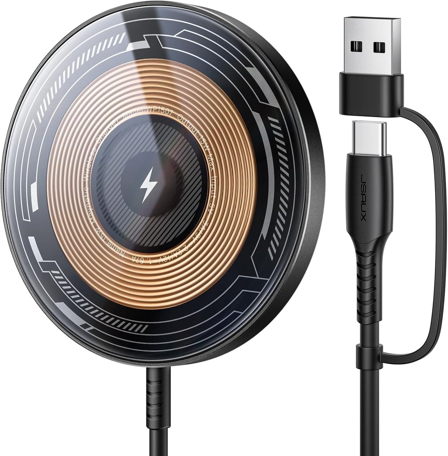 JSAUX Magnetic Wireless Charger Compatible with MagSafe Charger for iPhone 16 Pro/Max/Plus, iPhone 15/14/13/12/Pro/Max/Plus/Mini, Wireless Charging Dock, Mag Charger (Black)