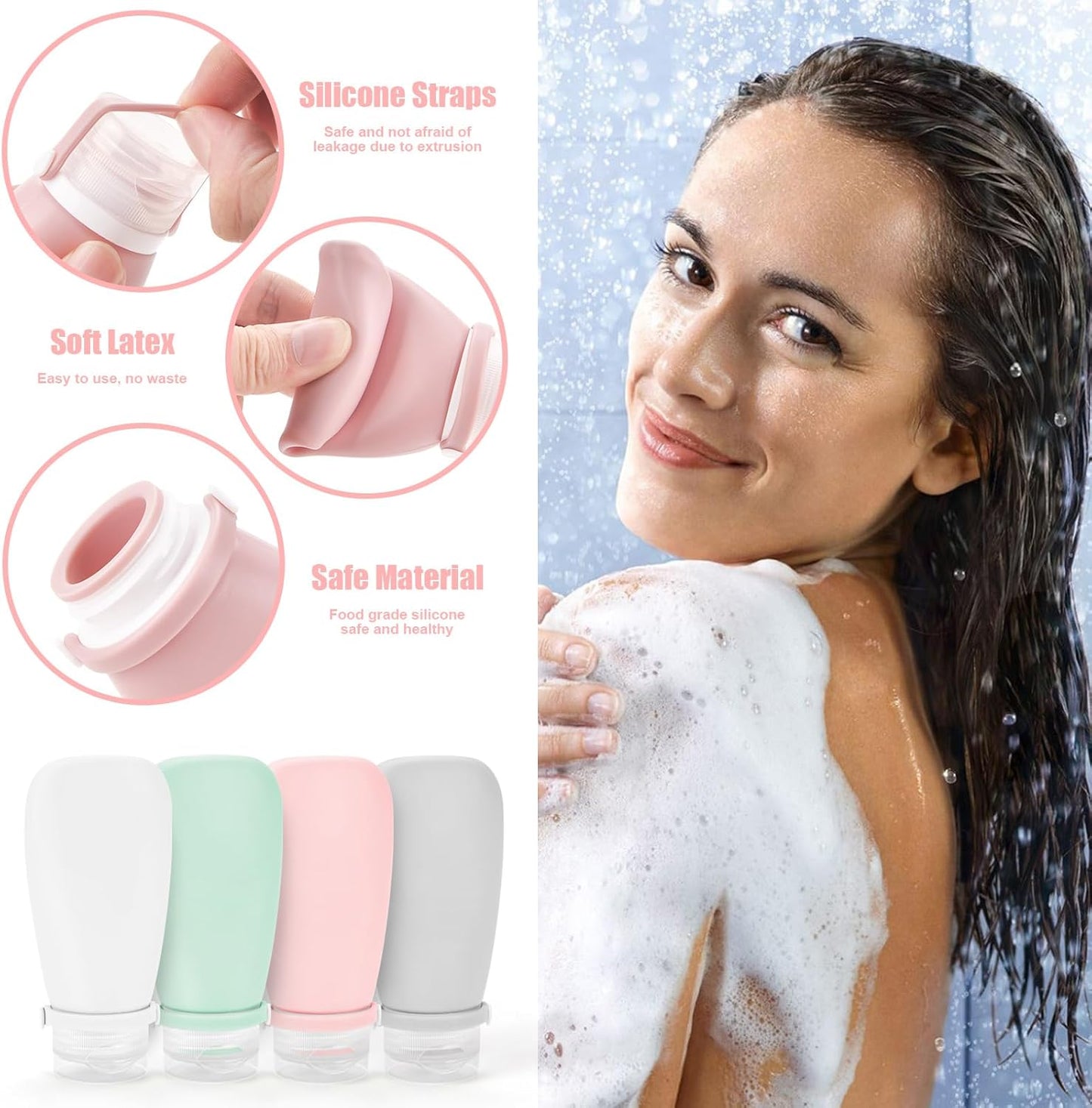 Noideeer 18 Pcs Silicone Travel Bottles Set Aviation Approved Liquid Containers Suitable for Shampoo, Lotion, Rinse, Shower Gel, with Labels and Travel Beauty Case