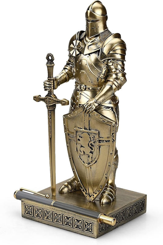 HDMbigmi King's Guard Ornament Knight Statue for Desk, Desktop Accessories Pen Holder Pen Stand Paperweight for Office and Home (Bronze)