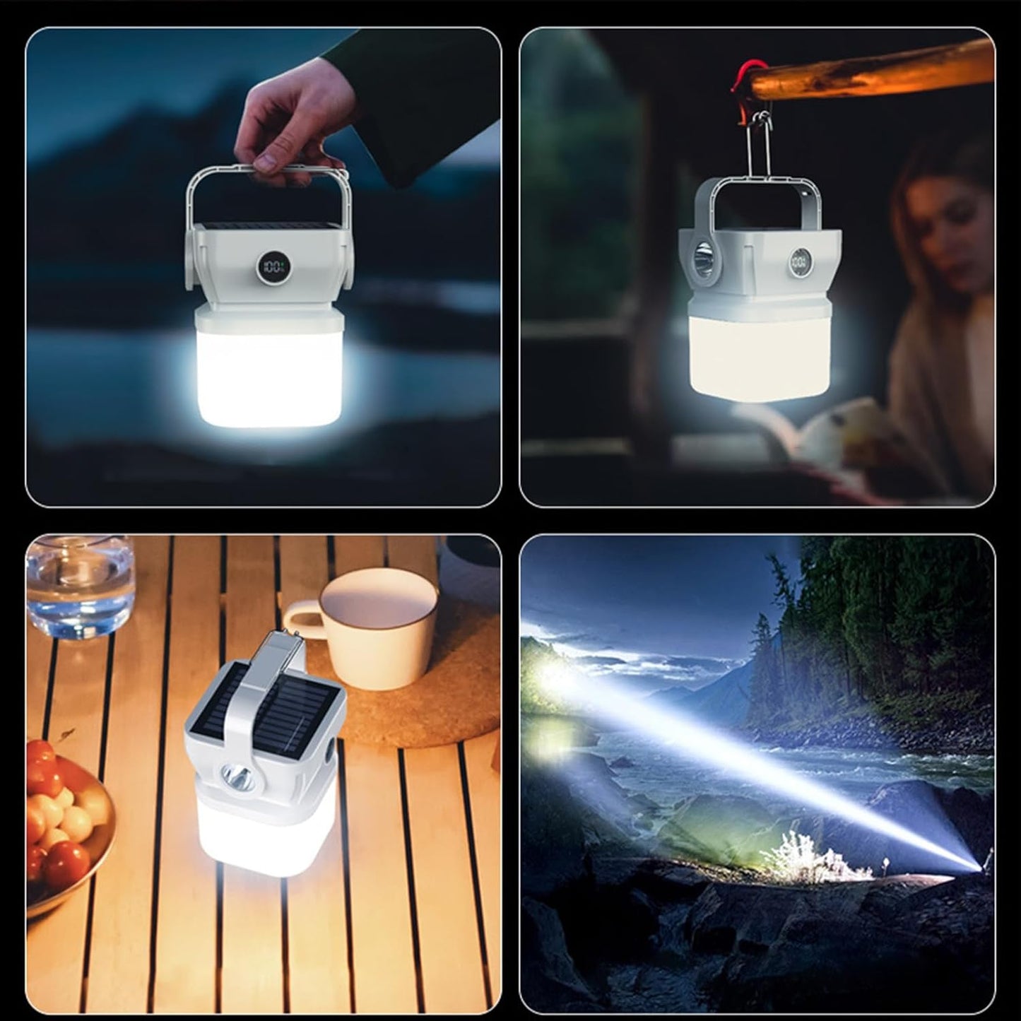 Iouyjiu Lanterna di campeggio a LED, solare ricaricabile pieghevole Lantern, Compact Fishing Flashlight Gear, Lighting for Tent Hiking Backpacking Outdoor Adventures Travel Use 2.17x3.35in