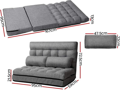 Artiss Sofa Bed, 2 Seaters Adjustable Futon Couch Cushions Flool Lounge Recliner Chair Lounger Office Outdoor Indoor Living Room Bedroom Furniture, Removable Foldable Soft Space Saving Grey