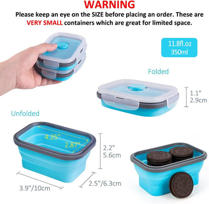 Collapsible Food Storage Containers with Airtight Lid and Vent Valve, Stacking Silicone Collapsible Storage Containers for Food, Microwave & Freezer & Dishwasher Safe, Blue, Small, Set of 4