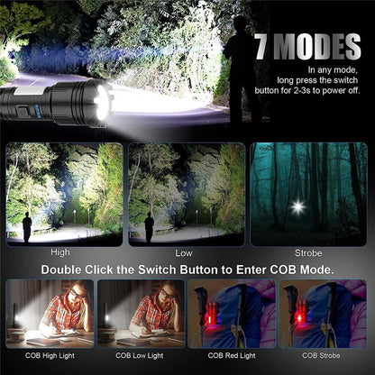 Rechargeable LED Flashlight 1000000 High Lumens XHP50.2 Super Bright Tactical Powerful Handheld Flashlights with IPX6 Water-Resistant, Zoomable, 7 Light Modes for Camping Emergencies