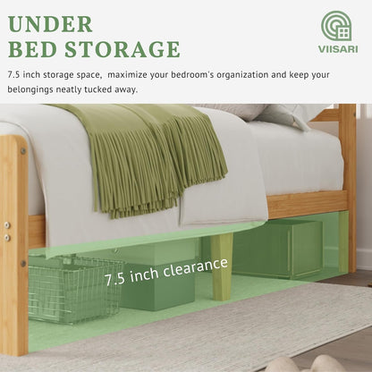 Viisari Bamboo Wood Queen Bed Frame with Headboard and Footboard, 10 Inch Platform Bed Frame Queen Size No Box Spring Needed with Steel Slats, Solid Foundation, Easy Assembly, Ample Under-Bed Storage