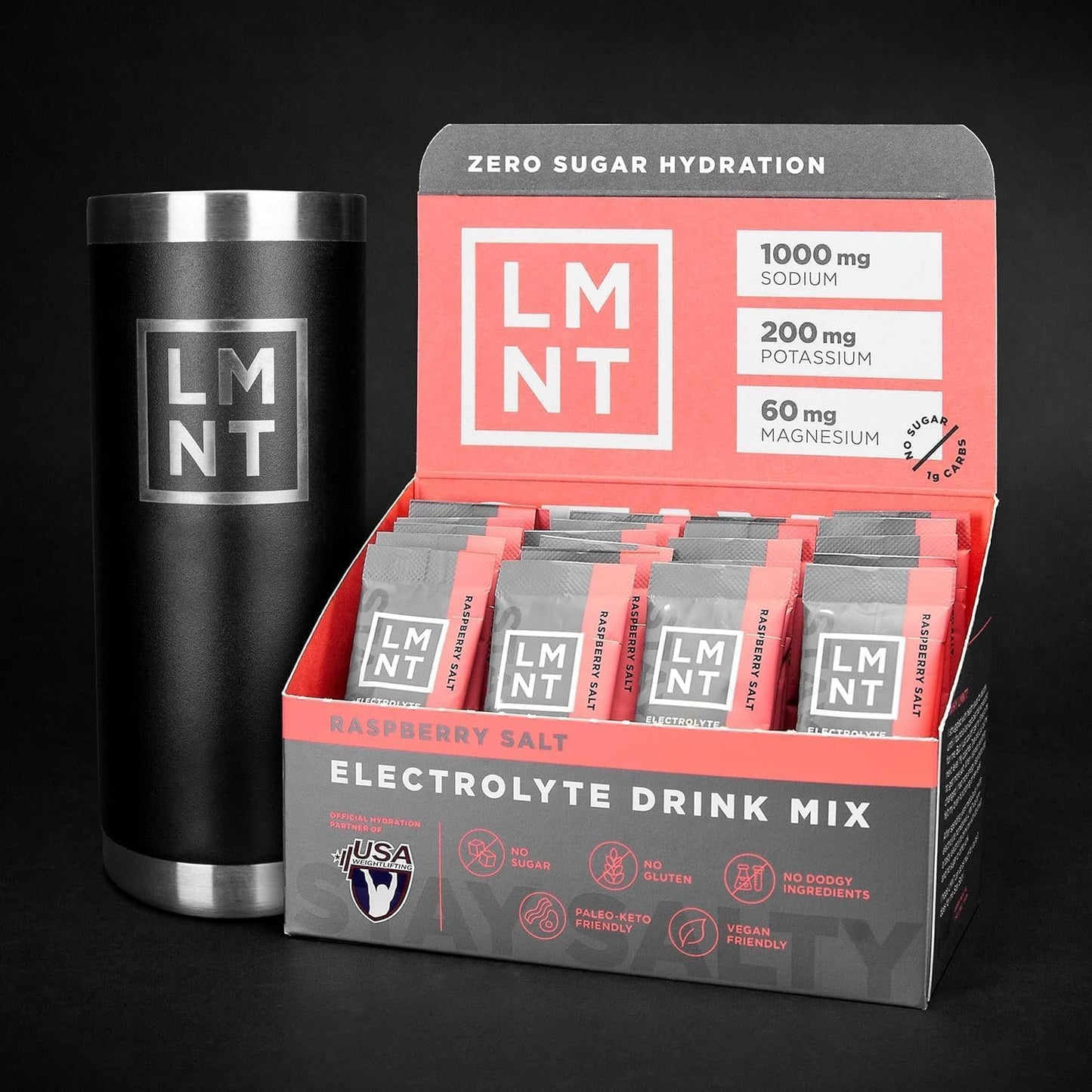 LMNT Zero Sugar Electrolytes - Raspberry Salt | Drink Mix | 30 Count, Pack of 2 (60 Sticks)
