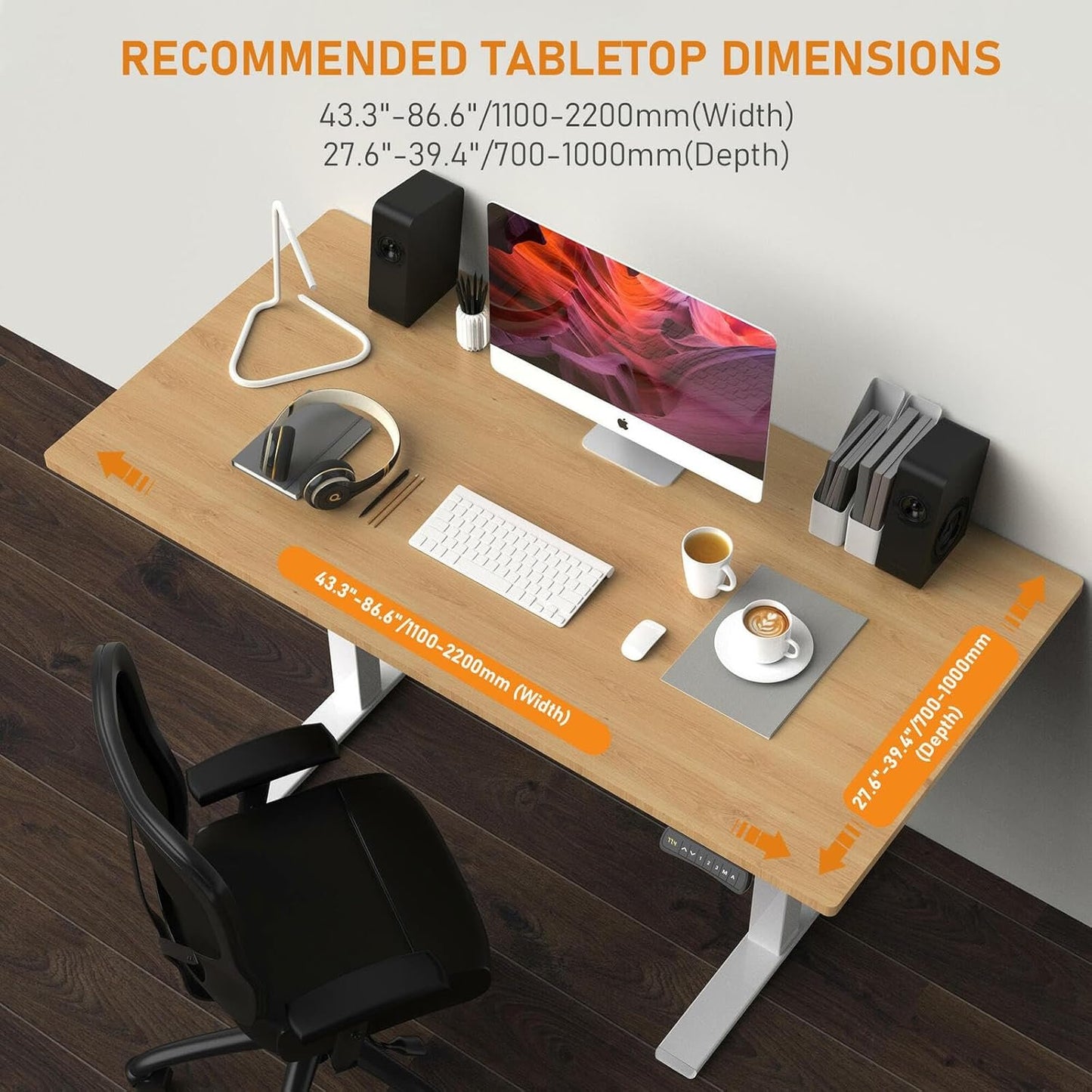 PrimeCables Dual-Motor Electric Height Adjustable Standing Desk Frame - Ergonomic Sit Stand Desk Legs with Memory Presets, 23.6"-49.2" Adjustable Height and 43.3"-74.8" Width, 275 lbs Capacity, White