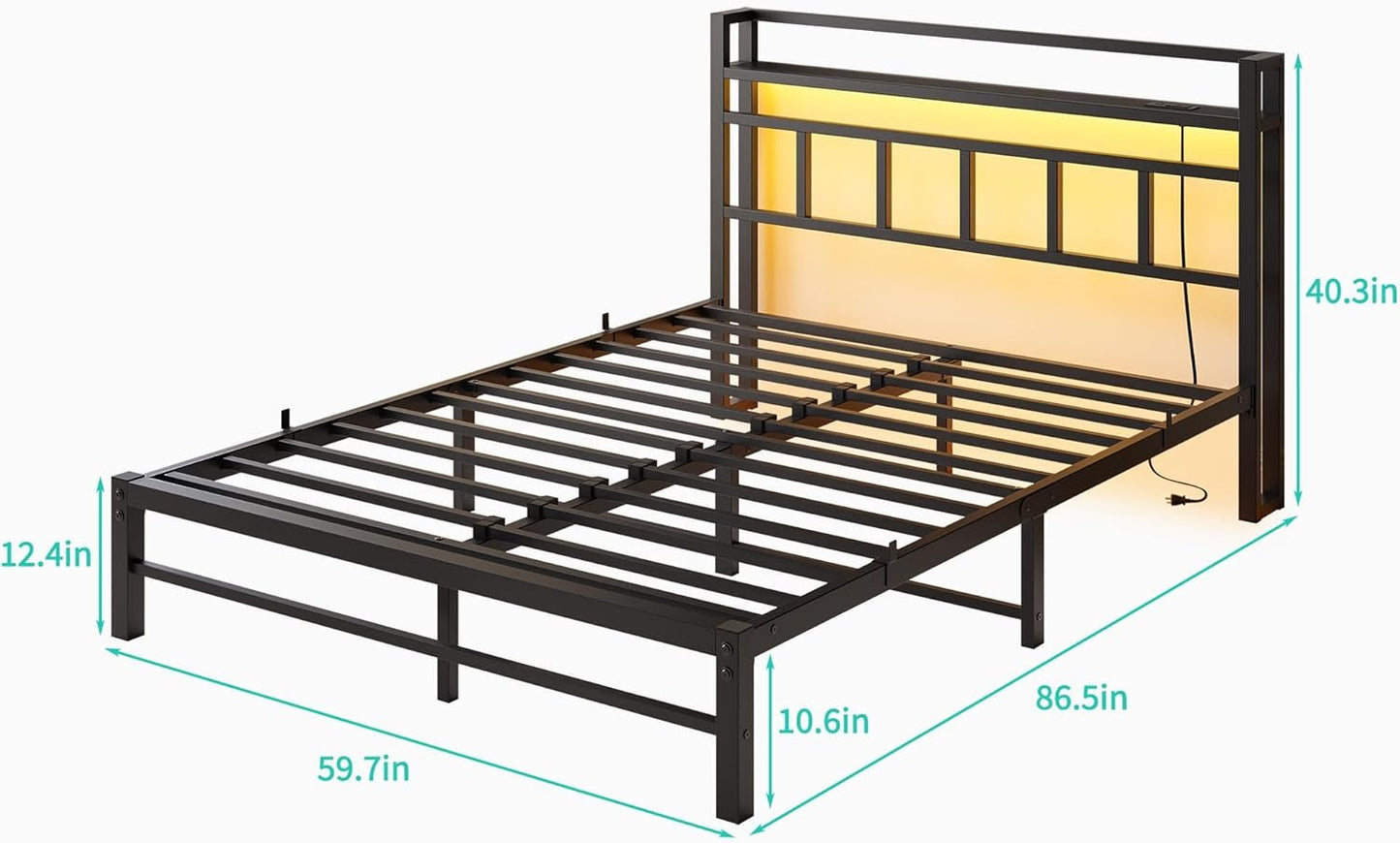 Maliacife Queen Bed Frame with Storage Headboard,Metal Platform Bed with USB Charging Station and Led Lights,Heavy Duty Steel Slats,Mattress Foundation, No Box Spring Needed,Easy Assembly,Black