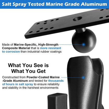 WINDFRD 1.5" Ball Medium Arm Marine Electronic Mount, Fish Finder Mount, Universal Mounting Plate with 1.5 inches / 38mm / C Size Ball Adapters, Compatible with Humminbird, Garmin, Lowrance and More