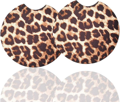 XINLIYA 2 Pack Car Coasters for Drinks Absorbent - 2.75 Inch Cute Car Cup Holder Coasters for Women, Removable Cup Holder Coaster for Car, Car Interior Accessories for Women & Girls (Yellow Leopard)