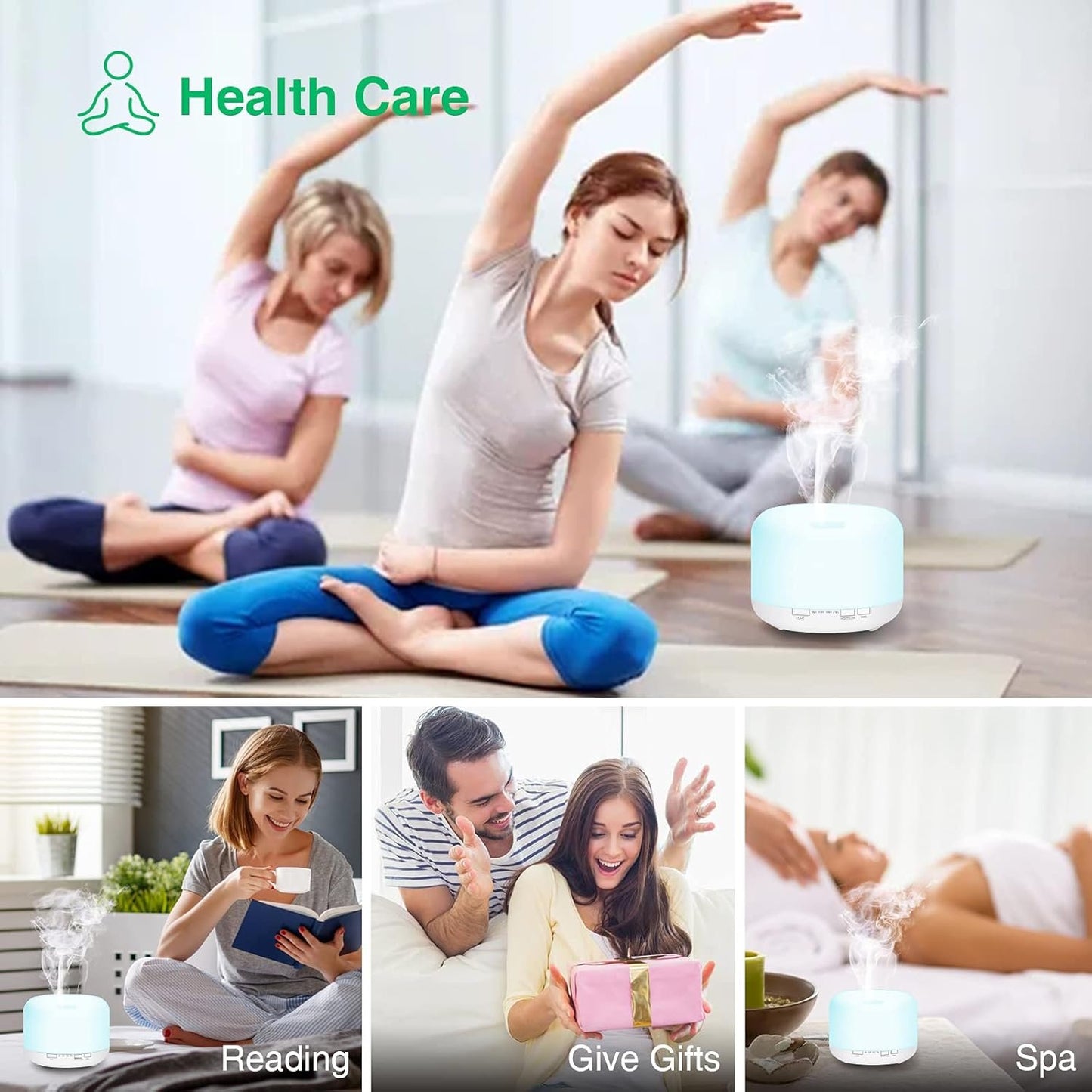 500ml Aromatherapy Essential Oil Diffuser, Ultrasonic Remote Control Cool Mist Fragrance Oils Humidifier, Electric Aroma Air Purifier for Home Bedroom 7 LED Color Lights, Timer, Auto Shut-Off (White)