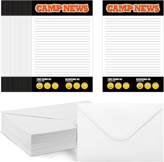Janlaugh 80 Pcs Camp Stationery Set (40 Fill in the Papers and 40 Matching Envelopes) Camp Stationery Papers and Envelopes for Letter Writing Boys Girls Campers(Classic)