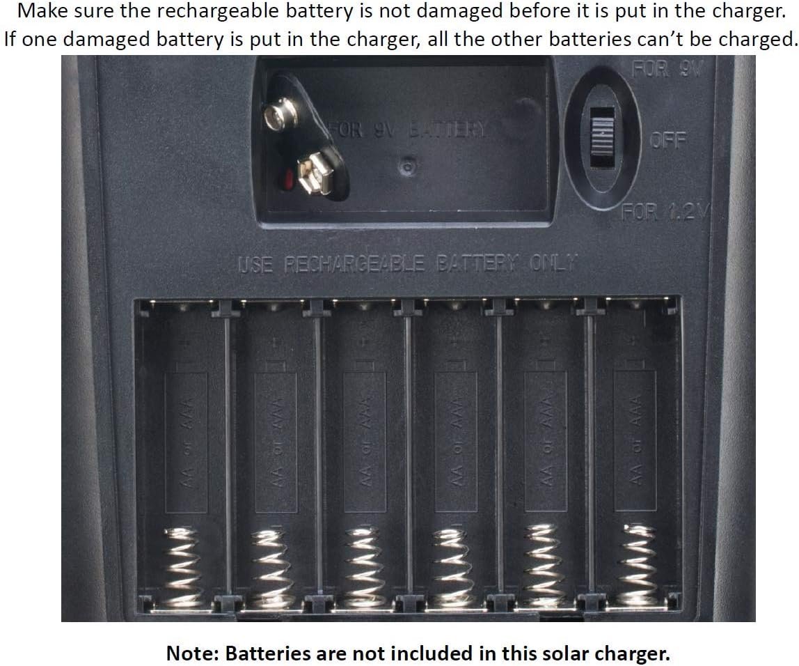 Sunway Solar AA AAA Battery Charger for Rechargeable Batteries 1.2V NiMH NiCD with Built-in 2Watt Solar Panel Portable Charger For1.2V Ni-MH Ni-CD Household Battery