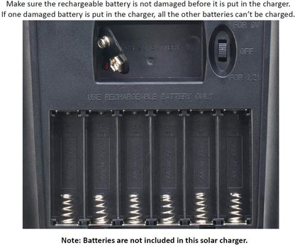 Sunway Solar AA AAA Battery Charger for Rechargeable Batteries 1.2V NiMH NiCD with Built-in 2Watt Solar Panel Portable Charger For1.2V Ni-MH Ni-CD Household Battery