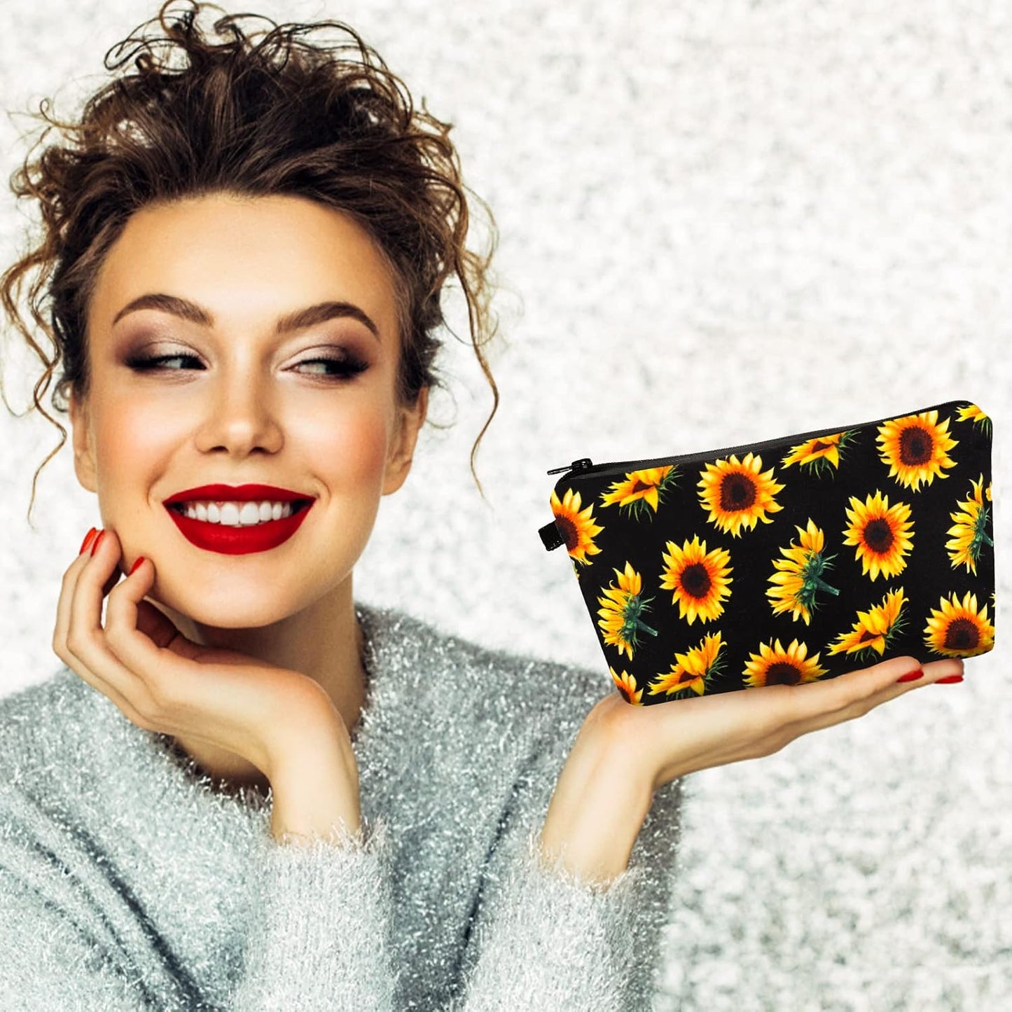Sibba Canvas Cosmetic Bag, Mini Zipper Bag, Toiletry Organizer, Cosmetic Organizer, Travel Accessories for Women and Girls, Sunflower Yellow Small, Bag Organizer