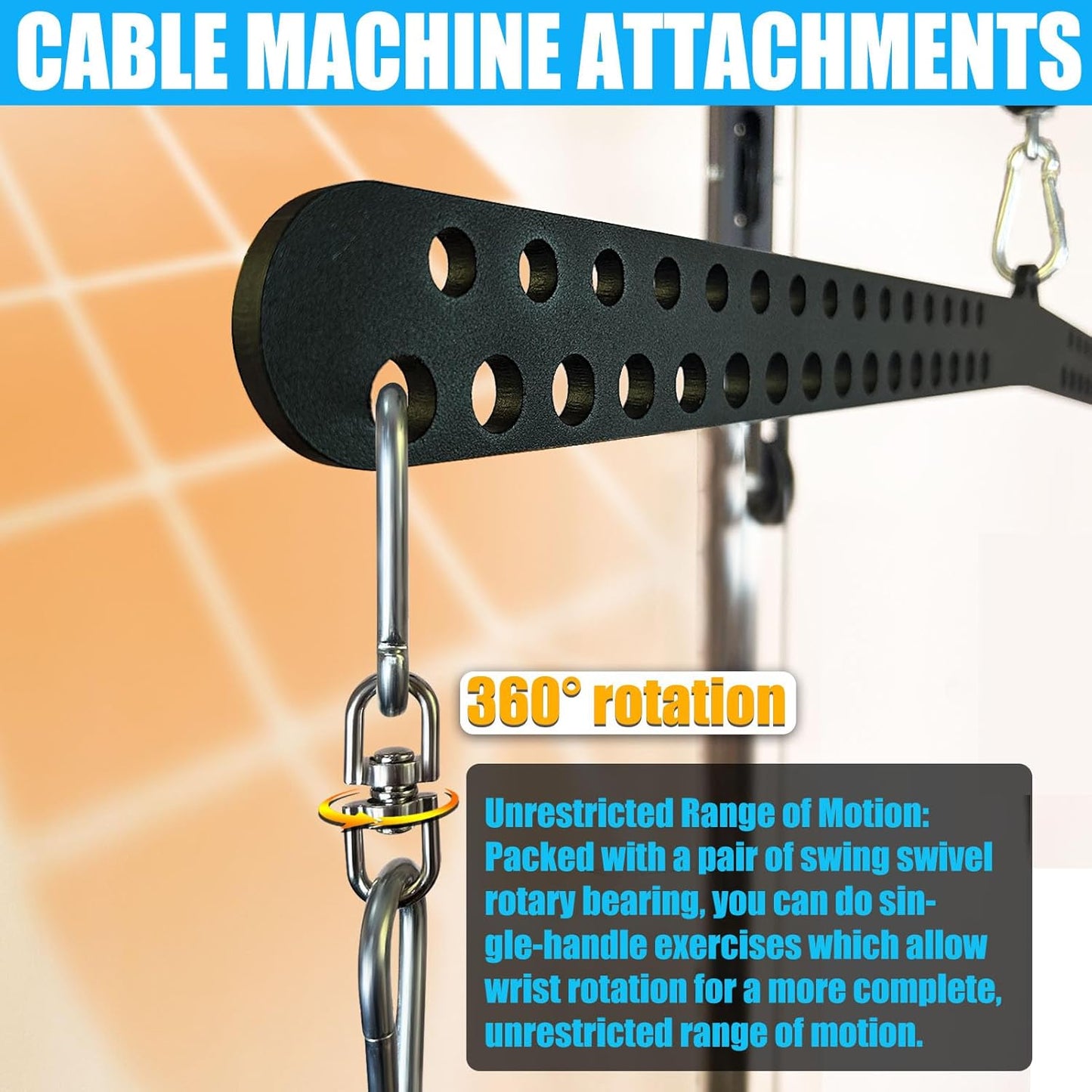 Multi-Grip LAT Pull Down Bar for Home Gym Fitness, Spreader Plate LAT Pulldown Attachments for Pulley System Cable Machine, Double to Single Cable Attachment Exercise Handle