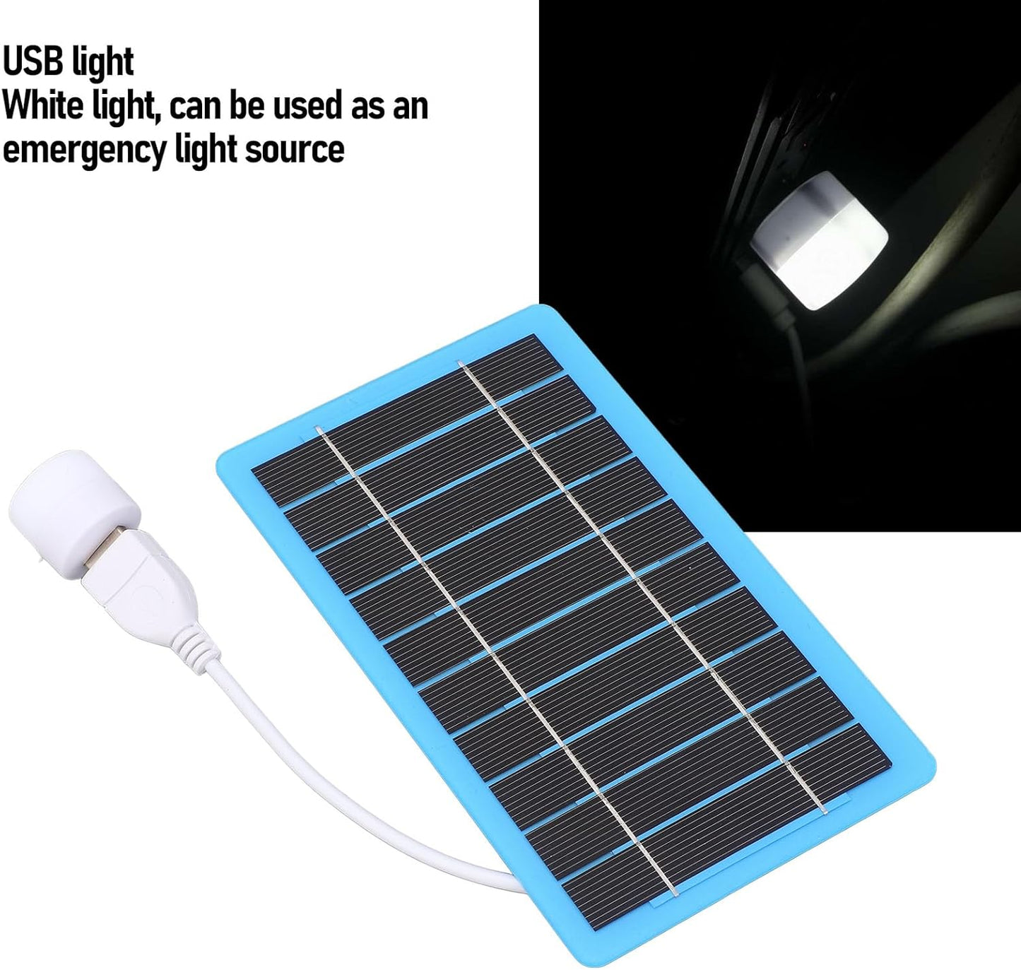ASHATA 5V 5W Small Blue Solar Panel, USB Solar Charger with White Light, Modern Style, Moderate Efficiency, Ideal for Outdoor Activities, Emergency Light Source