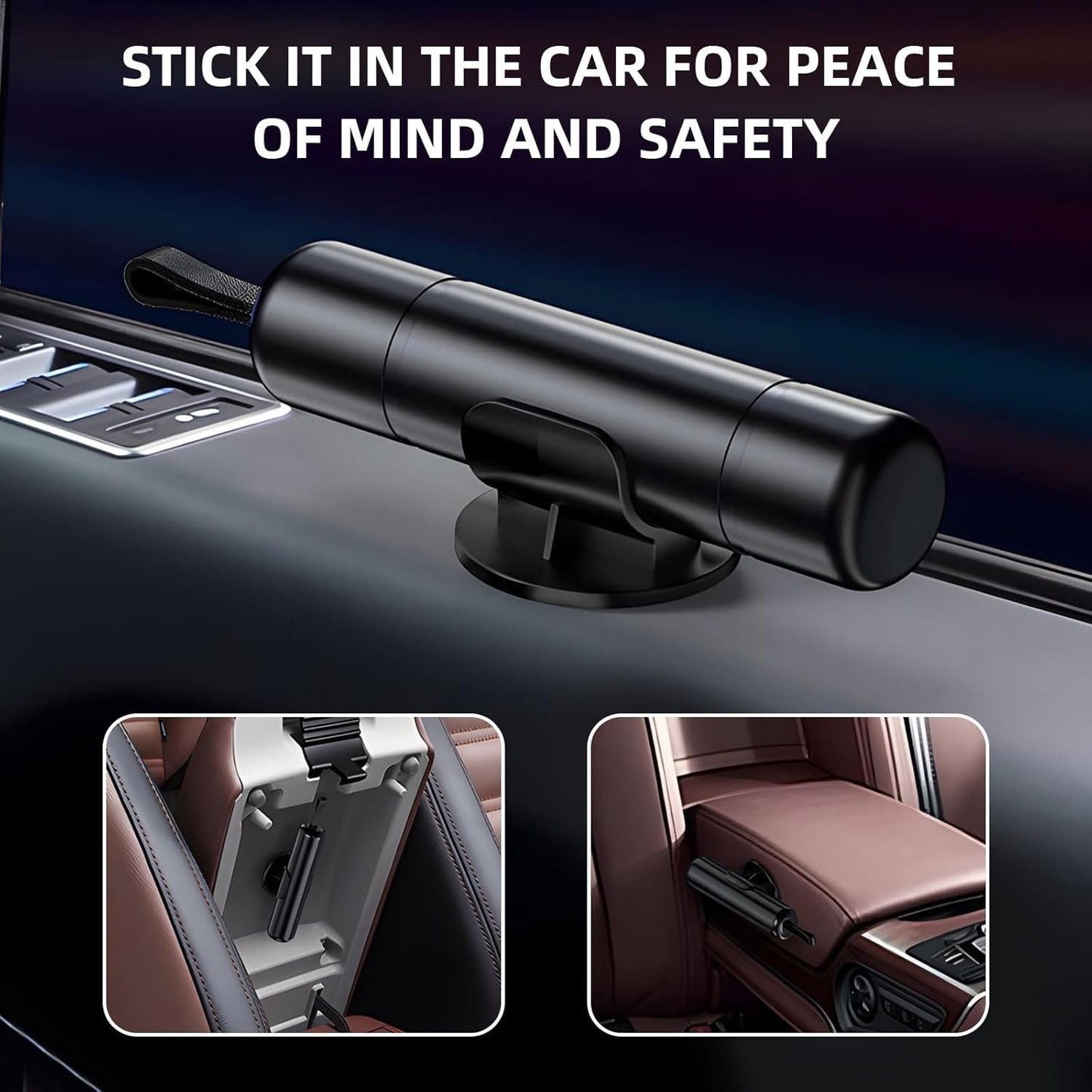 2 in1 Car Safety Hammer Emergency Escape Tool with 1PC Mini Test Tempered Glass One Second Window Breaker Seatbelt Cutter Car Glass Breaker Life-Saving Multifunction Emergency Artifact (Black)