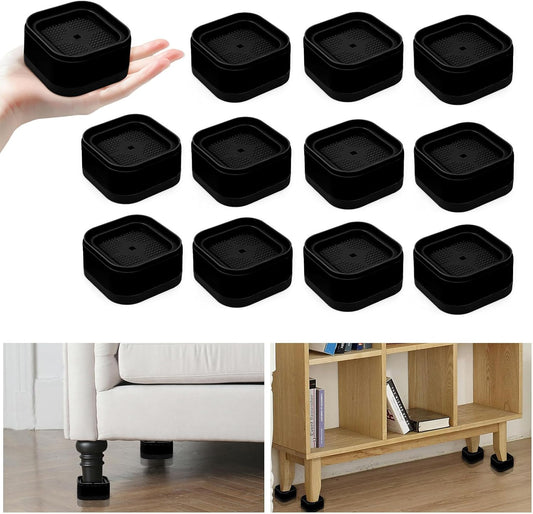 Kvoike 12 Pack Furniture Risers, Adjustable Bed Risers Heavy Duty Stackable Bed Raisers for Table Desk Couch Chair Sofa Cabinet Bed Legs Lift Height 1" (12, Black-2)