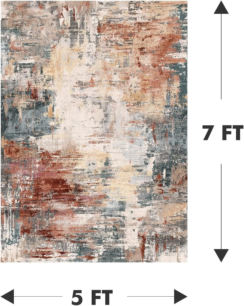 5x7 Abstract Rugs for Living Room-Washable Area Rug-Soft Rug for Bedroom-Neutral Non Slip Indoor Floor Carpet for Apartment Dining Room Nursery Home Decor