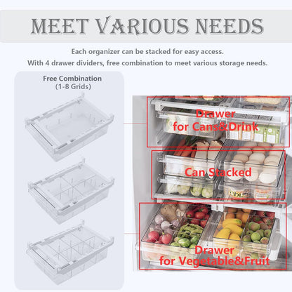 Refrigerator Organizer Bins - Clear Plastic Container Drawer for Egg Vegetable Fruit Snack Drink Food, Home Essentials Organization and Storage for Fridge Kitchen Cabinet Pantry Freezer