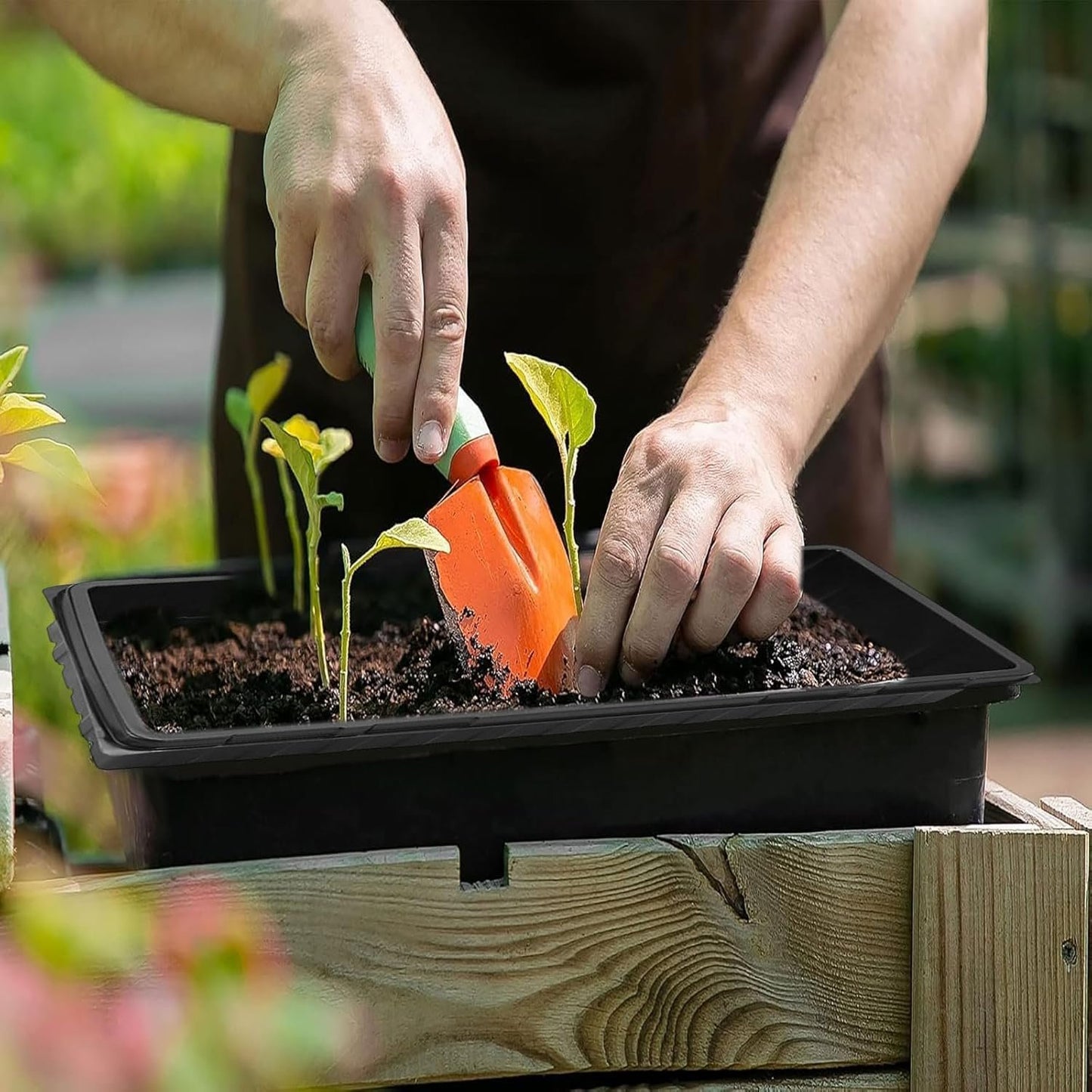 10 Pack 1020 Plant Growing Trays,Sturdy Farmer Self Seedling Nursery Tray Plastic Seeds Starter Tray,Black Plastic Growing Trays for Seedling Cloning Indoor Gardening Sprouts (5pcs)