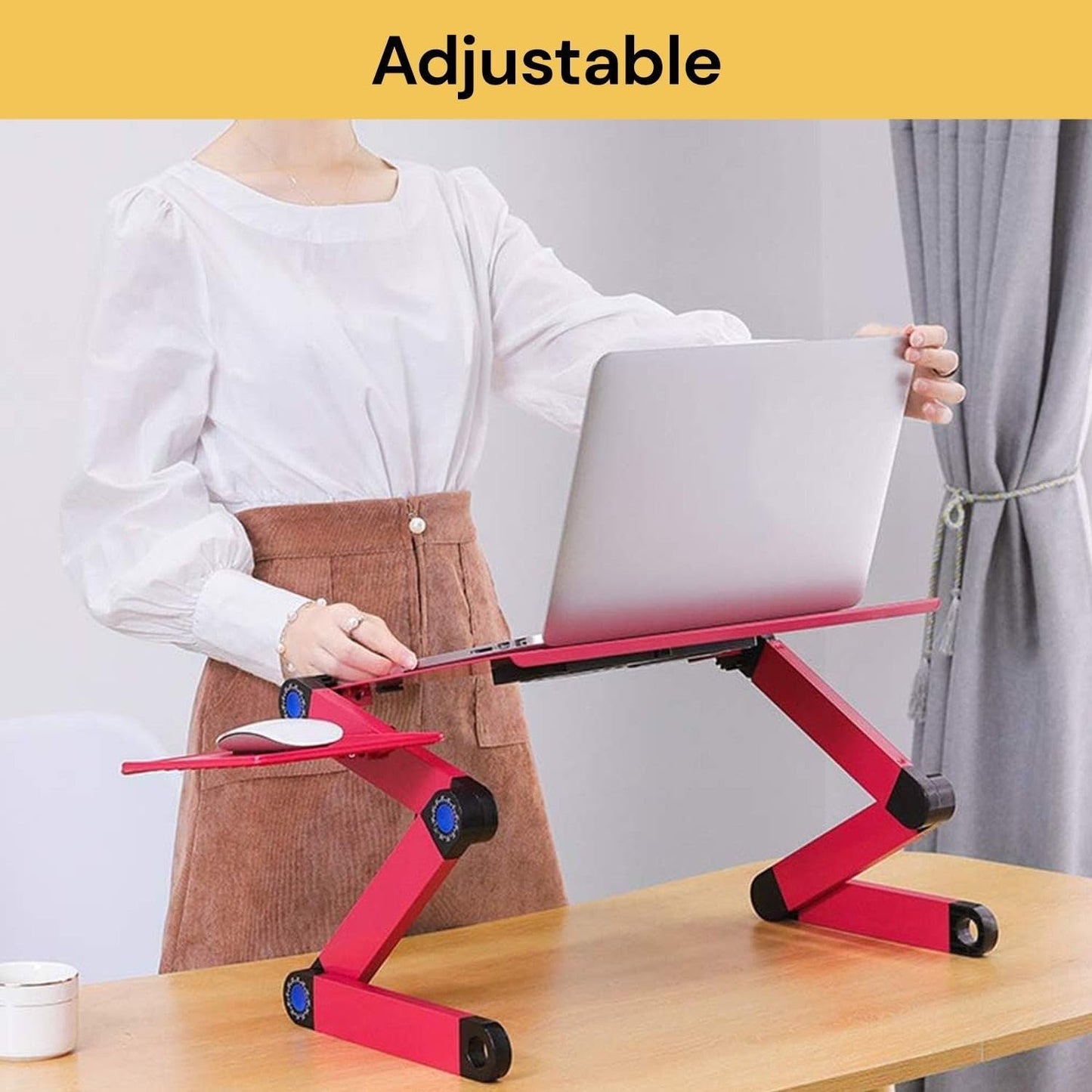 EZONEDEAL Desk Stand Table with Cooling Fan, Foldable Adjustable Aluminum Portable Laptop Stand Work Study Tv Bed Lap Tray Flexible Portable Reading Holder with CPU Fans Side-Mount Mouse Pad (Black)