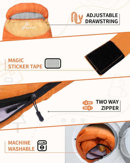 Sleeping Bag, Sportneer Sleeping Bags for Adults Kids 3 Seasons Warm Cold Weather Waterproof Lightweight Camping Sleeping Bag for Adults Kids Boys Girls Teens Camping Hiking Backpacking Outdoor Travel