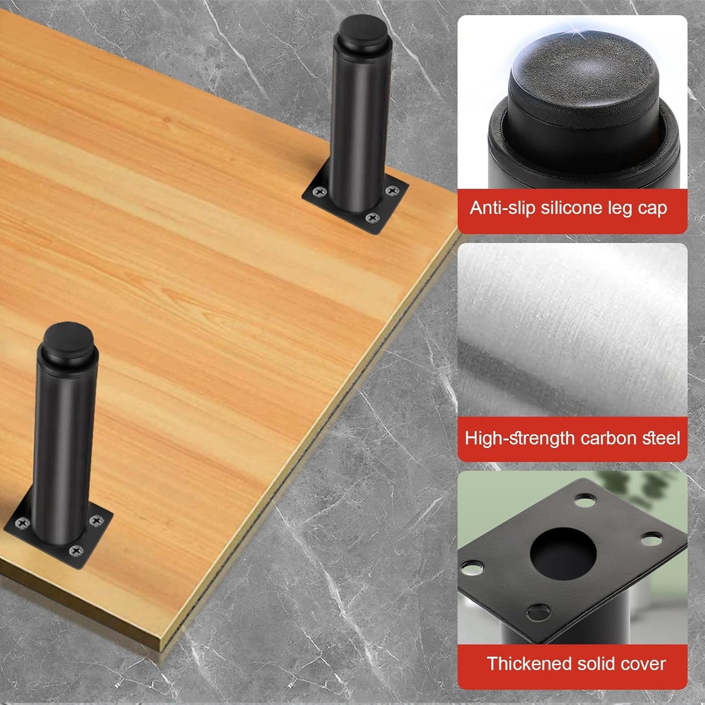 Swetfela 4 Pieces Furniture Feet, 25-45 cm Metal Adjustable Furniture Feet, Bed Feet Table Legs, Black Adjustable Feet for TV Cabinet, Universal Adjustable Bed Feet