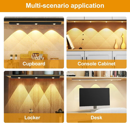 Under Cabinet Lighting, 3 Colors Dimmable Wireless Motion Sensor Closet Lights, Magnetic LED Motion Sensor Light Bar, Rechargeable Under-Counter Light for Kitchen Closet (Black-Acrylic)