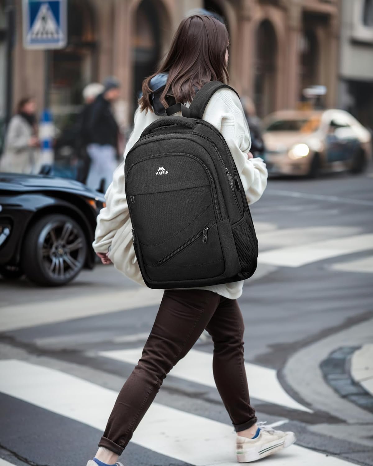 MATEIN Extra Large Business Travel Anti Theft Laptop Backpack, 18 Inch TSA Airline Approved Carryon Backpack for Women Men, Work Bag with USB Port and Luggage Strap, Black