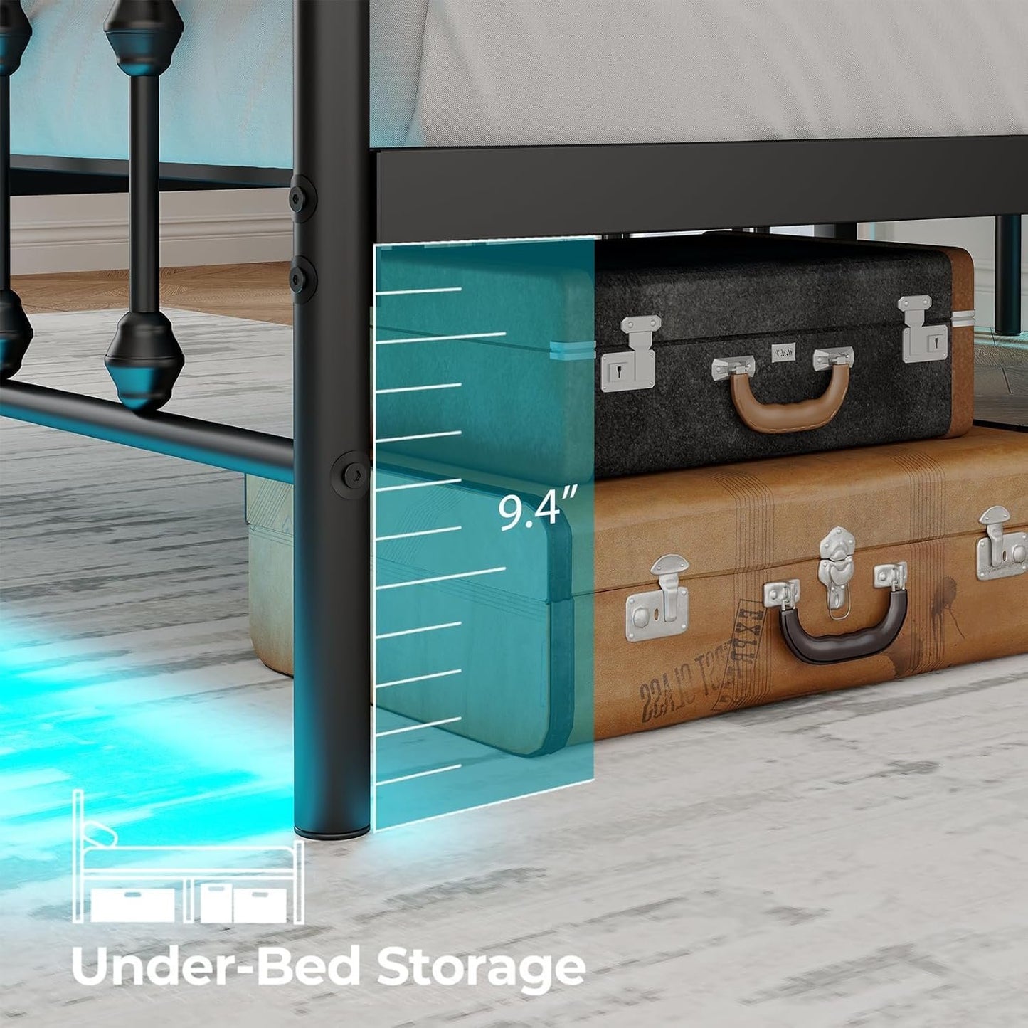 Twin Bed Frame with Charging Station, Metal Platform Bed Frame-Mattress Foundation with LED and Footboard/Under Bed Storage/No Box Spring Needed,Black