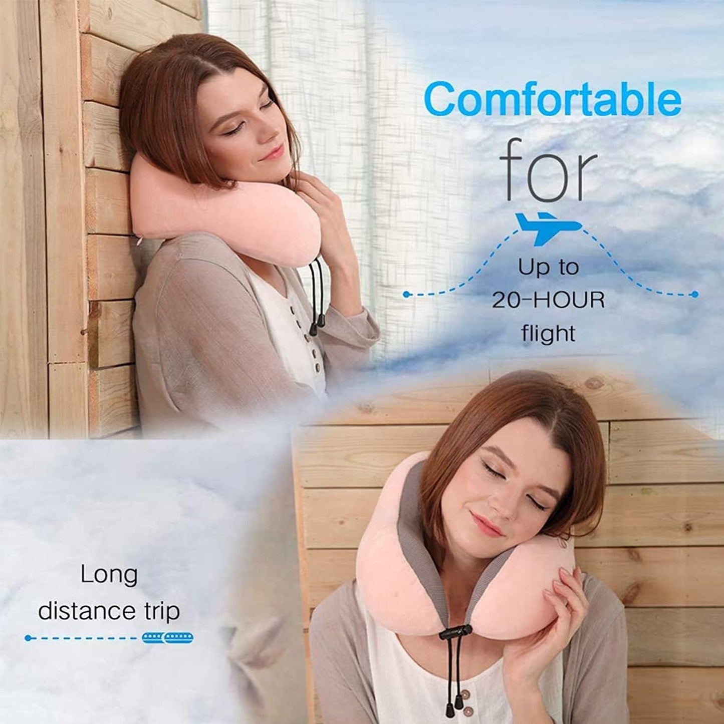 Bestek Memory Foam Travel Neck Pillow with 3D Eyemask and Earplugs, Neck Support Flight Pillow for Airplane Car Bus Train Travelling Camping
