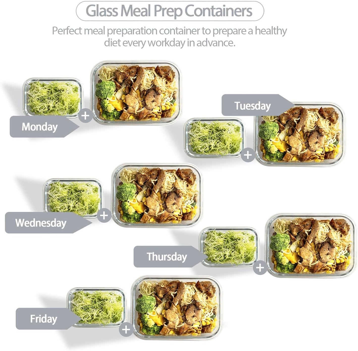 coccot [10 pack Glass Meal Prep Containers with Lids, Glass Food Storage Containers with Snap Locking Lids for Food, Bpa-free, Easy to Open& Close/Microwave,Oven,Freezer,Dishwasher Safe/Leak-Proof