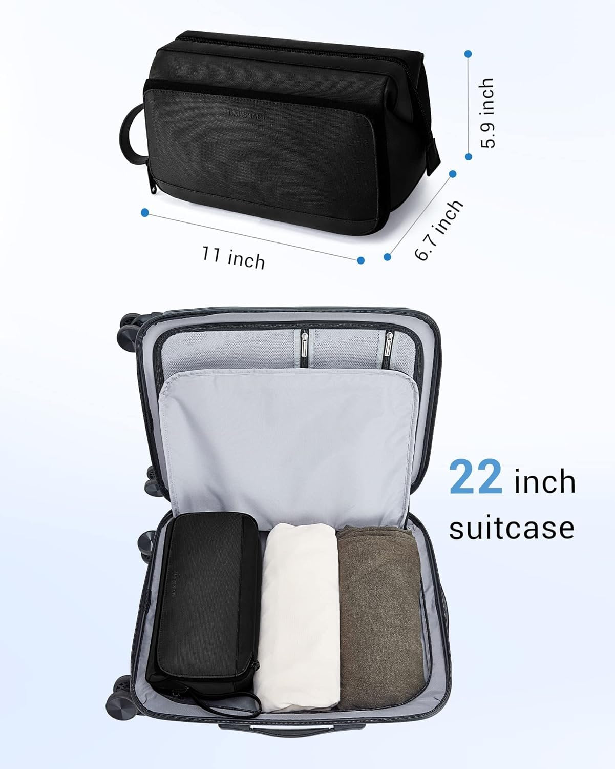 BAGSMART Toiletry Bag for Men, Wide Opening Dopp Kit, Water Resistant Shaving Hygiene Bag for Bathroom Shower, Travel Size Toiletries, Essentials, Black