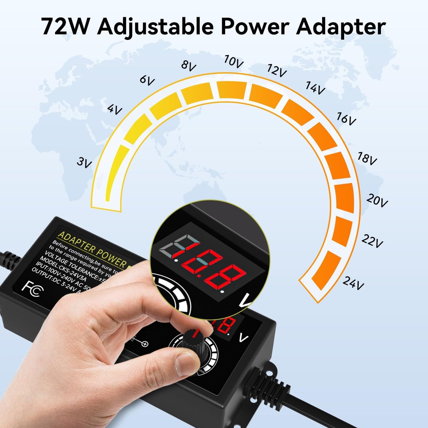 Binamao Adjustable Power Adapter 3 V-24 V 3 A 72 W Universal Adapter with 14 Tips and Polarity Converter for Electronics 3 V-24 V DC Motor DVD Universal Power Supply AC/DC 100 V-240 V