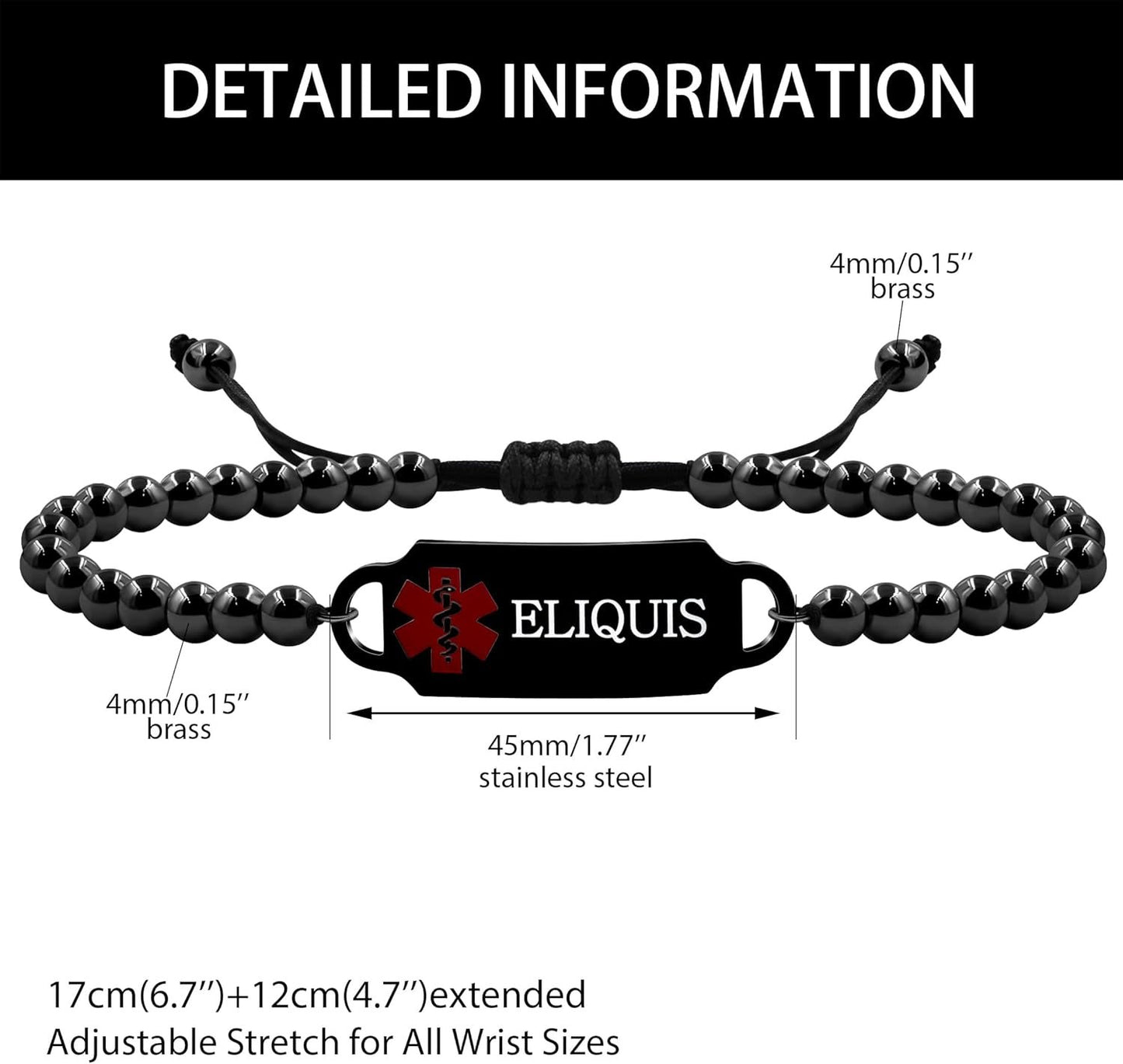 Vivaday Personalized Beaded Emergency Medical Bracelet | Red Cross Medical Symbol Medication Allergy Identification jewelry |Stainless Steel Copper Bead Medical Alert Bracelets |6.7"+4.7" Extended