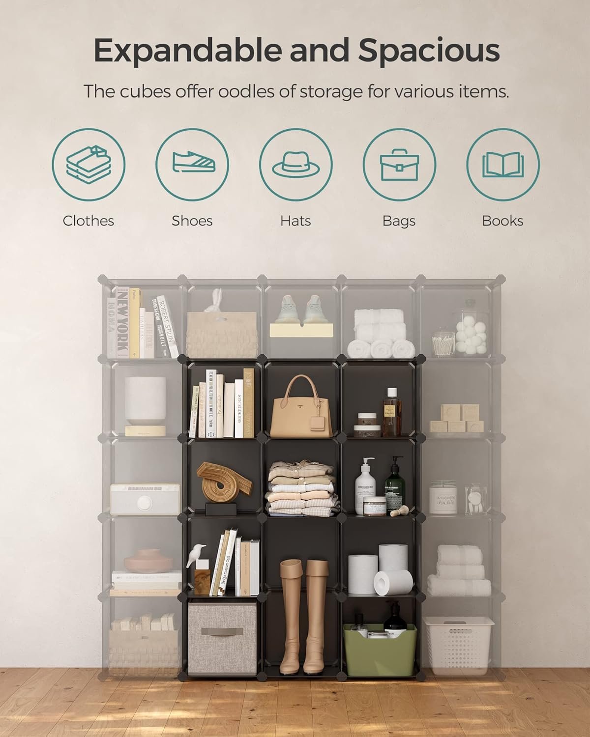 SONGMICS Cube Storage Organizer, 16 Cube Closet Organizers 48.4 x 12.2 x 48.4 Inches, Gray ULPC442G01