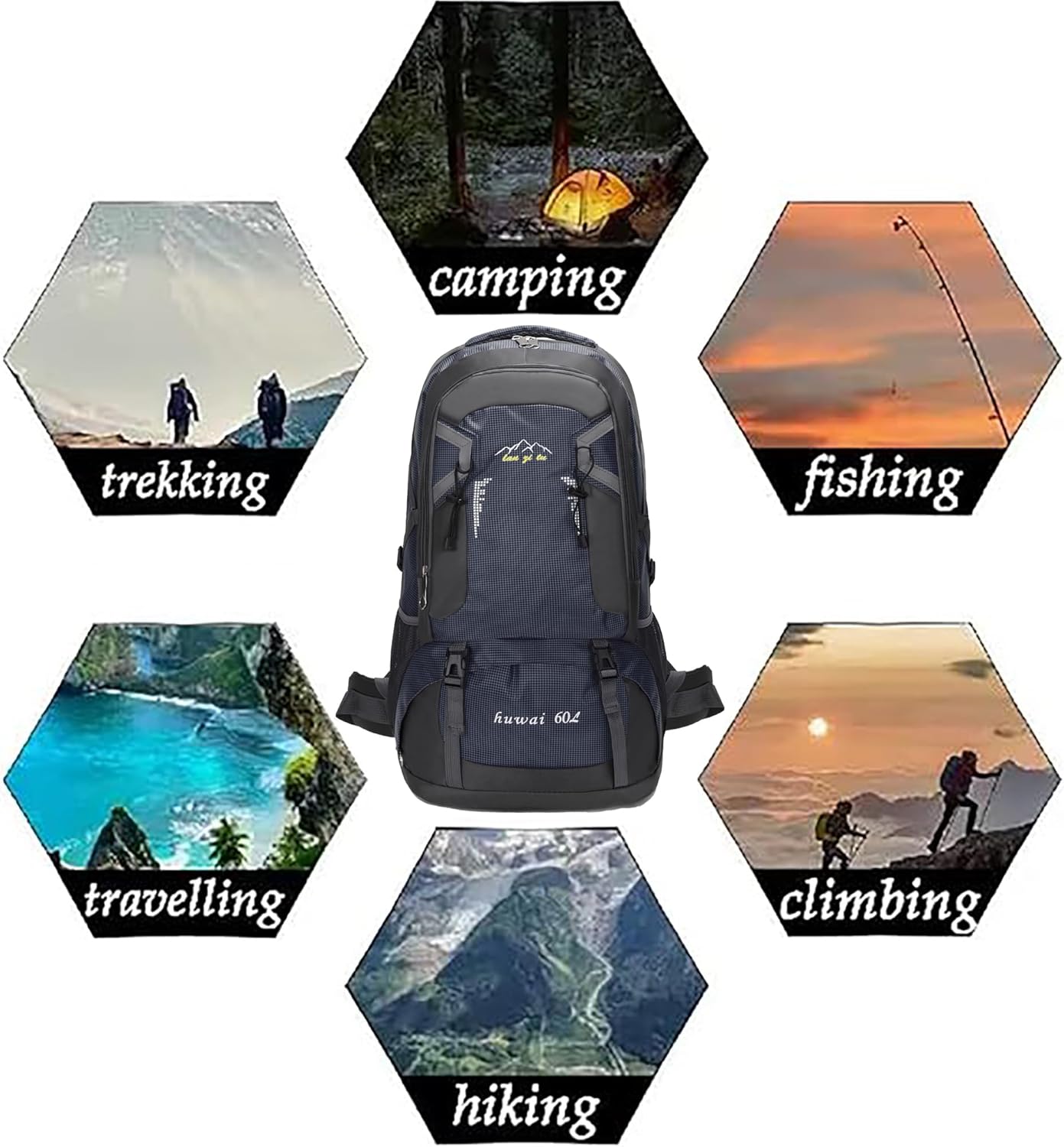 Mxaeyar 60L Hiking Backpack,Waterproof Travel Backpack,Lightweight Camping Rucksack with Machine Washable Design,Unisex Trekking Bag for Outdoor Adventures, Cycling, Daily Use