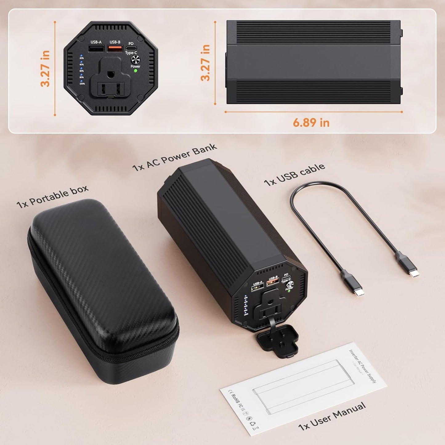 Portable AC Power Bank, Dual 65W PD Laptop Battery Bank, Peak 100W/27000mAh Power Station Super Travel Portable Battery Pack for Outdoor Camping Travel Home Office Hurricane Emergency Use