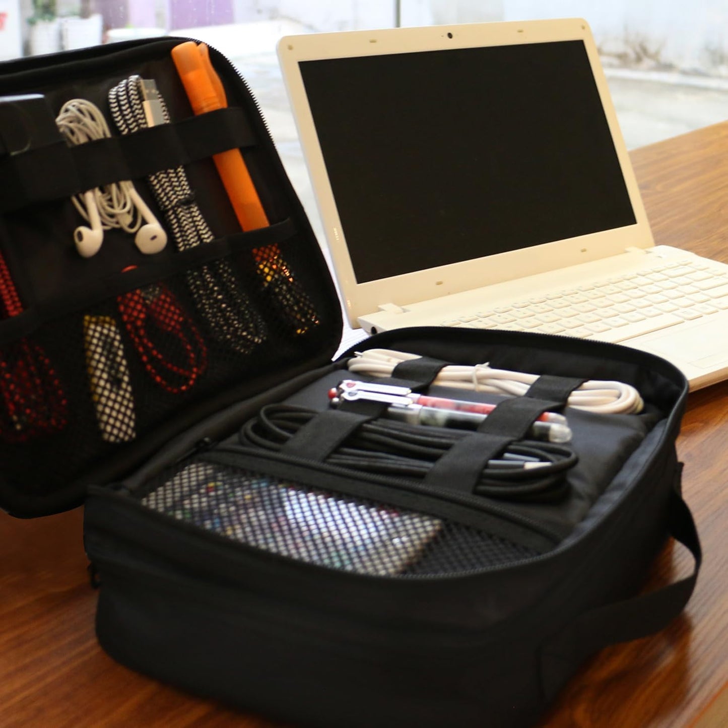 MATEIN Travel Cable Organizer, Waterproof Cable Bag for Travel Accessories, Multifunctional Charger Cable Organizer, Data Cable, Mouse, USB Stick, Mini Tablet, Black