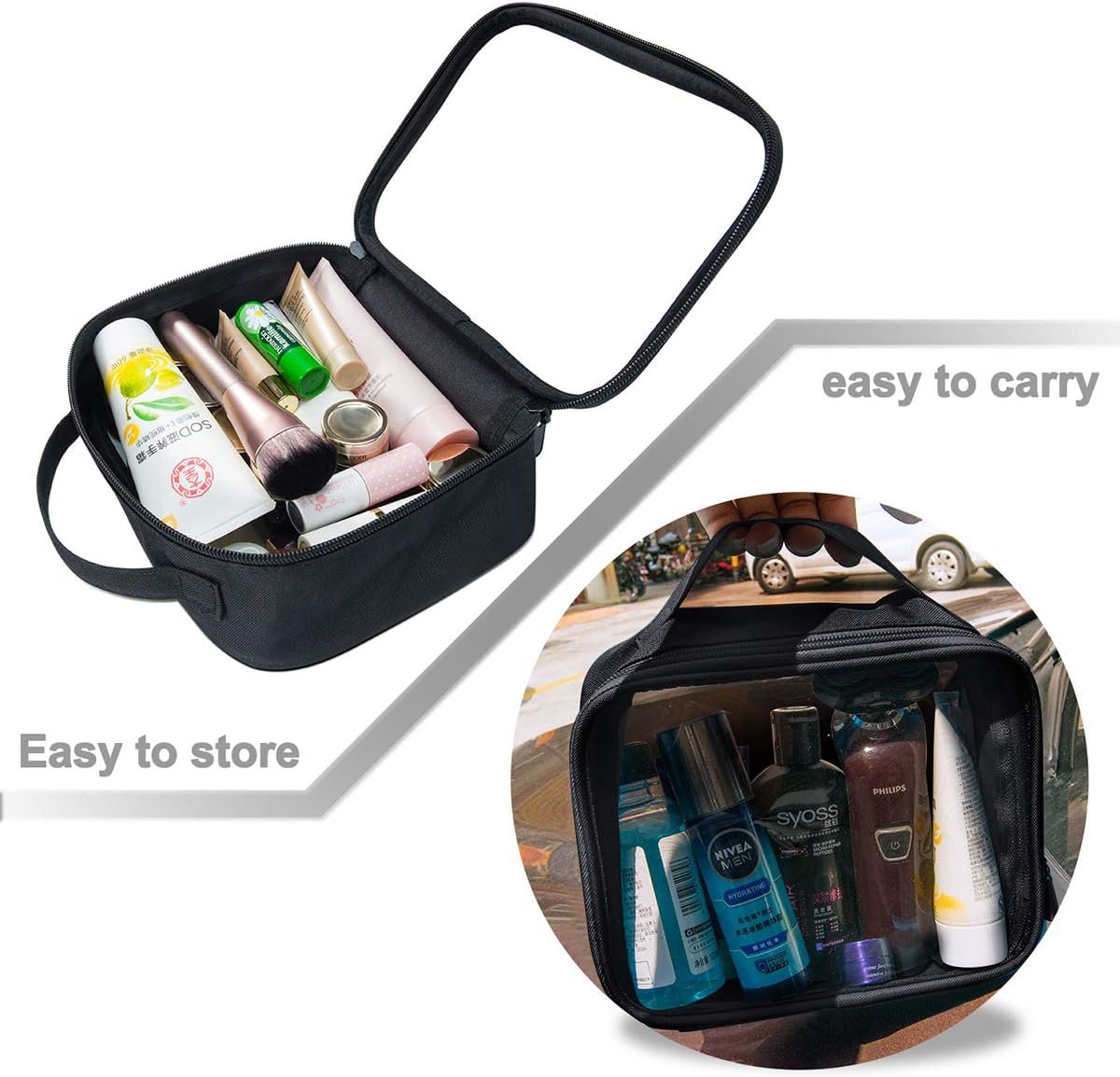 TSA Approved Toiletry Bag with Handle Strap, ANRUI Clear Travel Liquids Toiletries & Cosmetics Organizer Carry-On Luggage for Women and Men (Same Size)