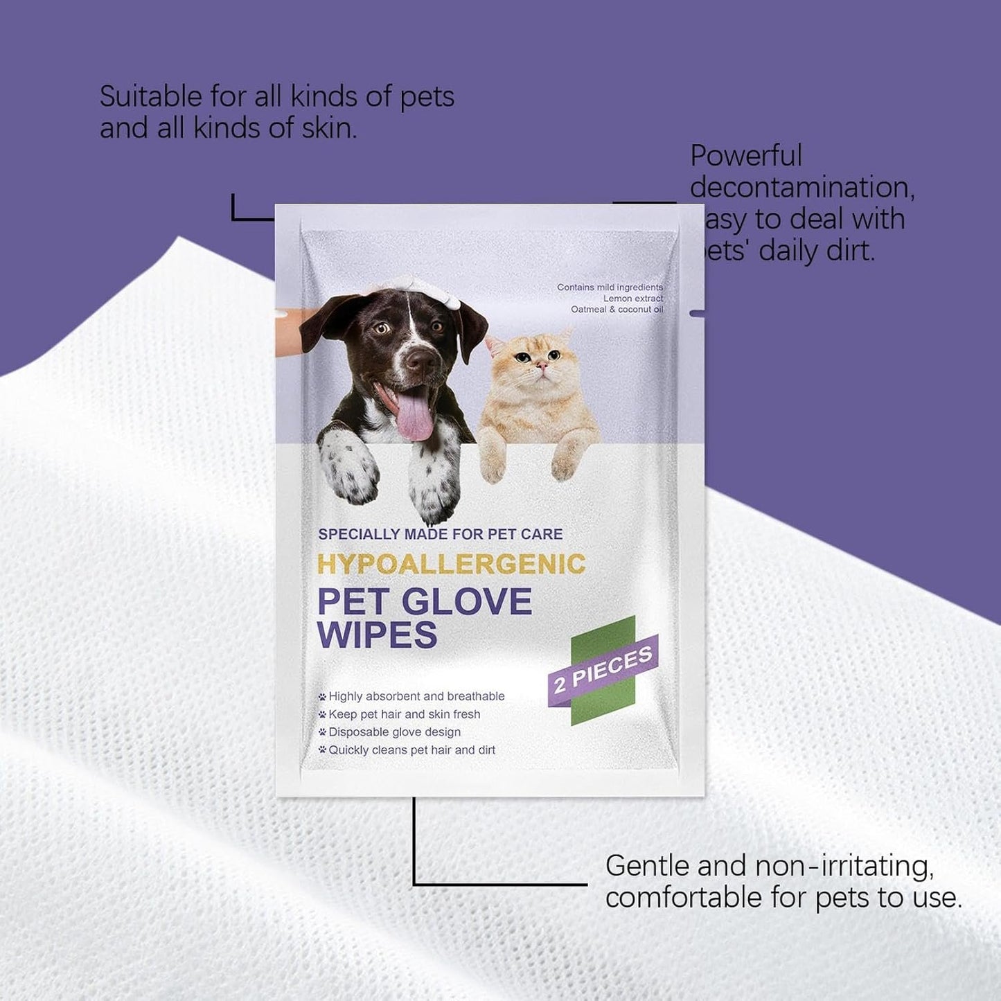 Dog Wipe Gloves, No Rinse Grooming Wipes, Nourishing Waterless Portable Grooming Tool for Daily Routines Hygiene Home Cleanliness Bathing Puppies Kittens Removing Shedding Hair