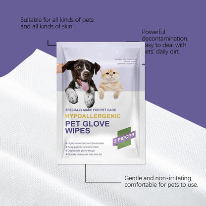 Pet Cleaning Gloves - Cat Washing Gloves | Cat Cleaning Deodorizing Wipes | Nourishing Waterless Portable Grooming Tool for Daily Routines Hygiene Home Cleanliness Bathing Removing Shedding Hair